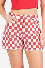 Load image into Gallery viewer, GAME DAY CHECKERED FRAYED HEM CASUAL SHORTS: WASHED RED / S-M-L(2-2-2)