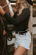 Load image into Gallery viewer, One Shoulder Fringed Long Sleeve Bodysuit
