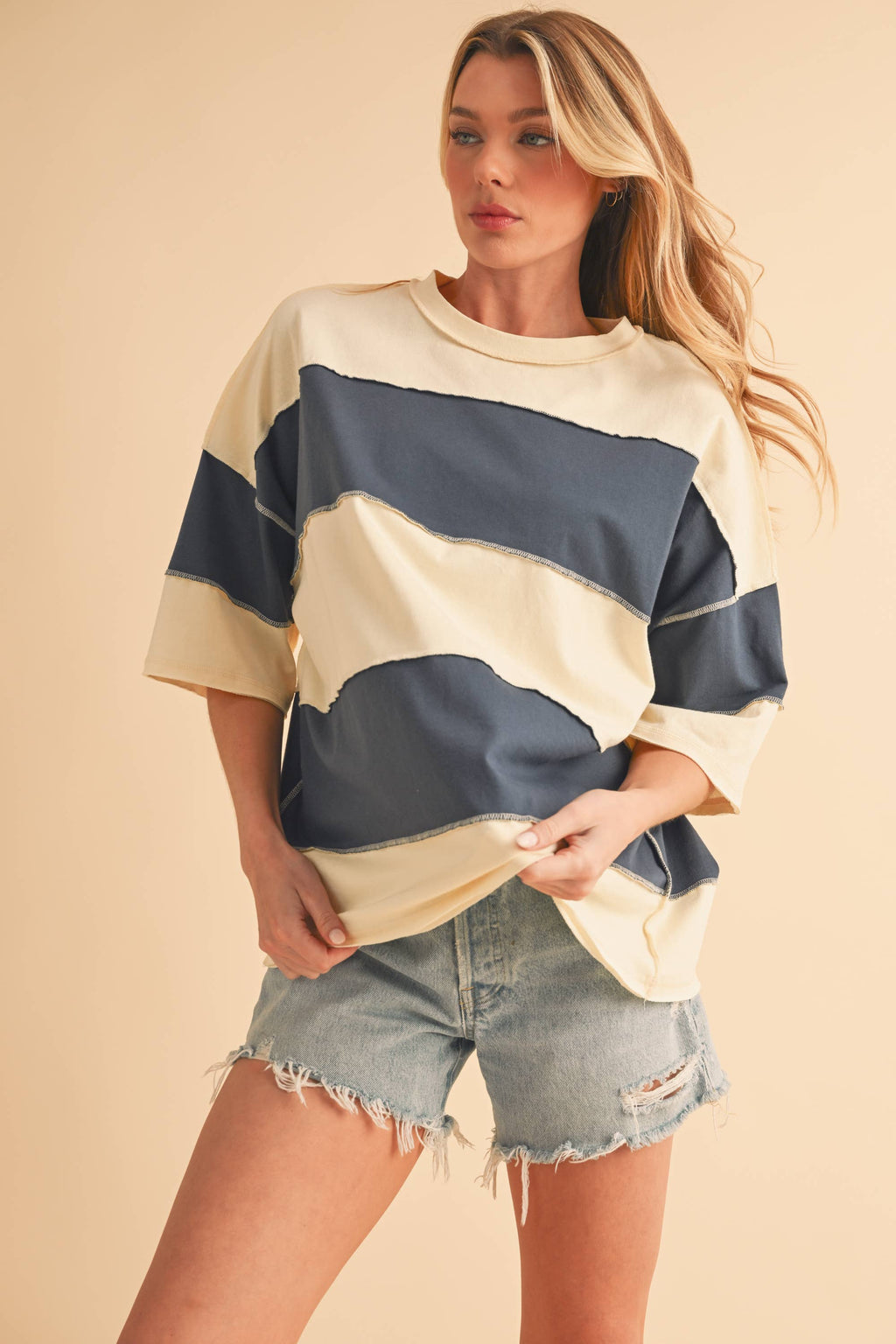 Navy Color Block Top