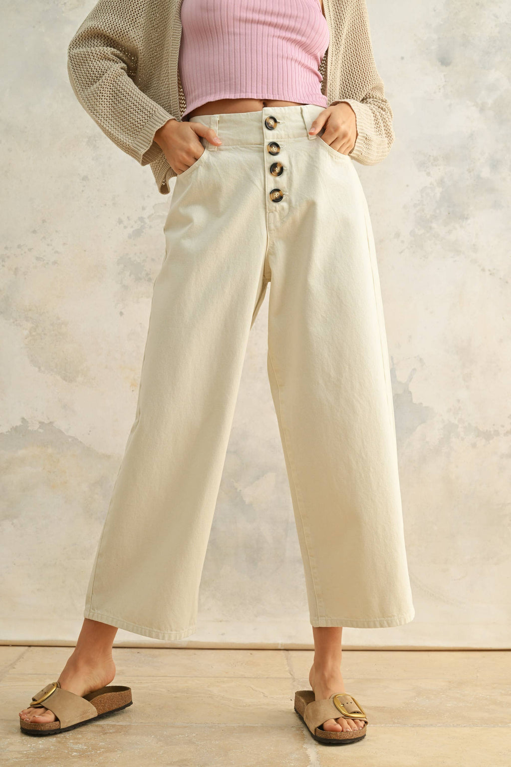Button Front Detail Trousers