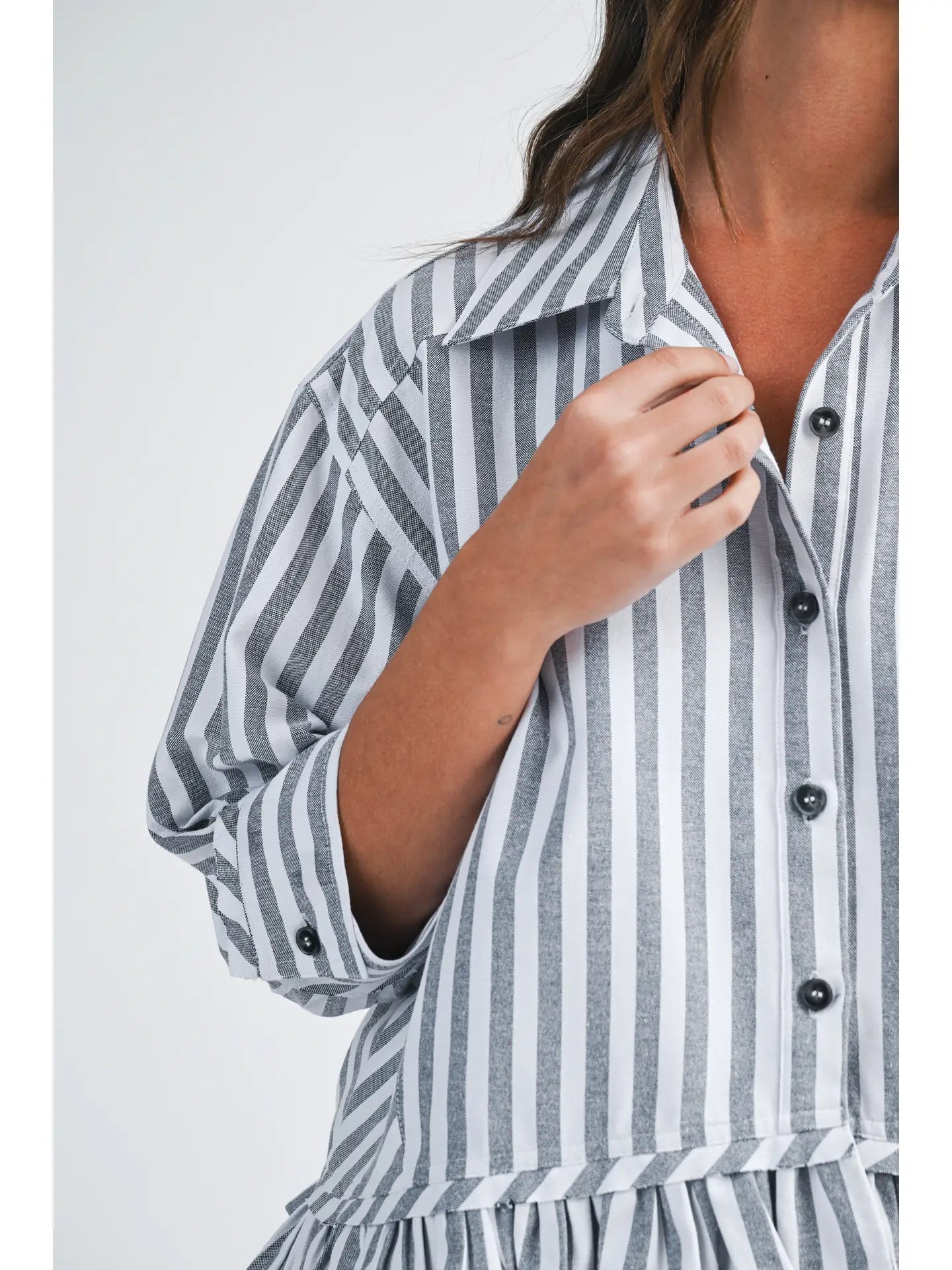 Striped Ruffle Hem Button Down