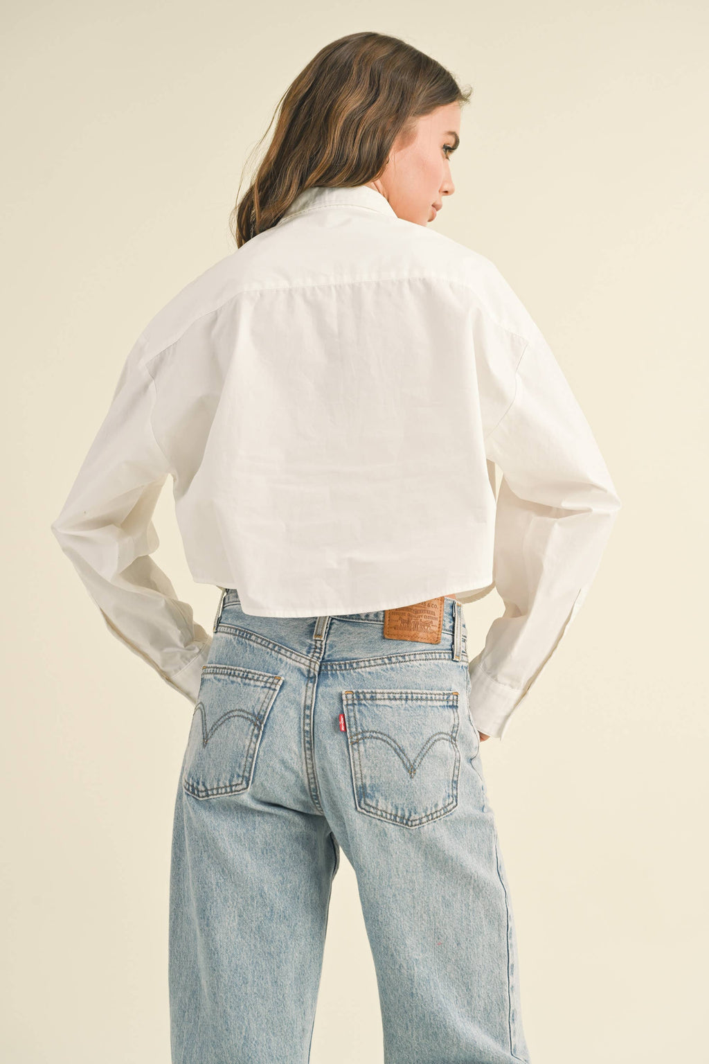 Long Sleeved Cropped Button Down Shirt