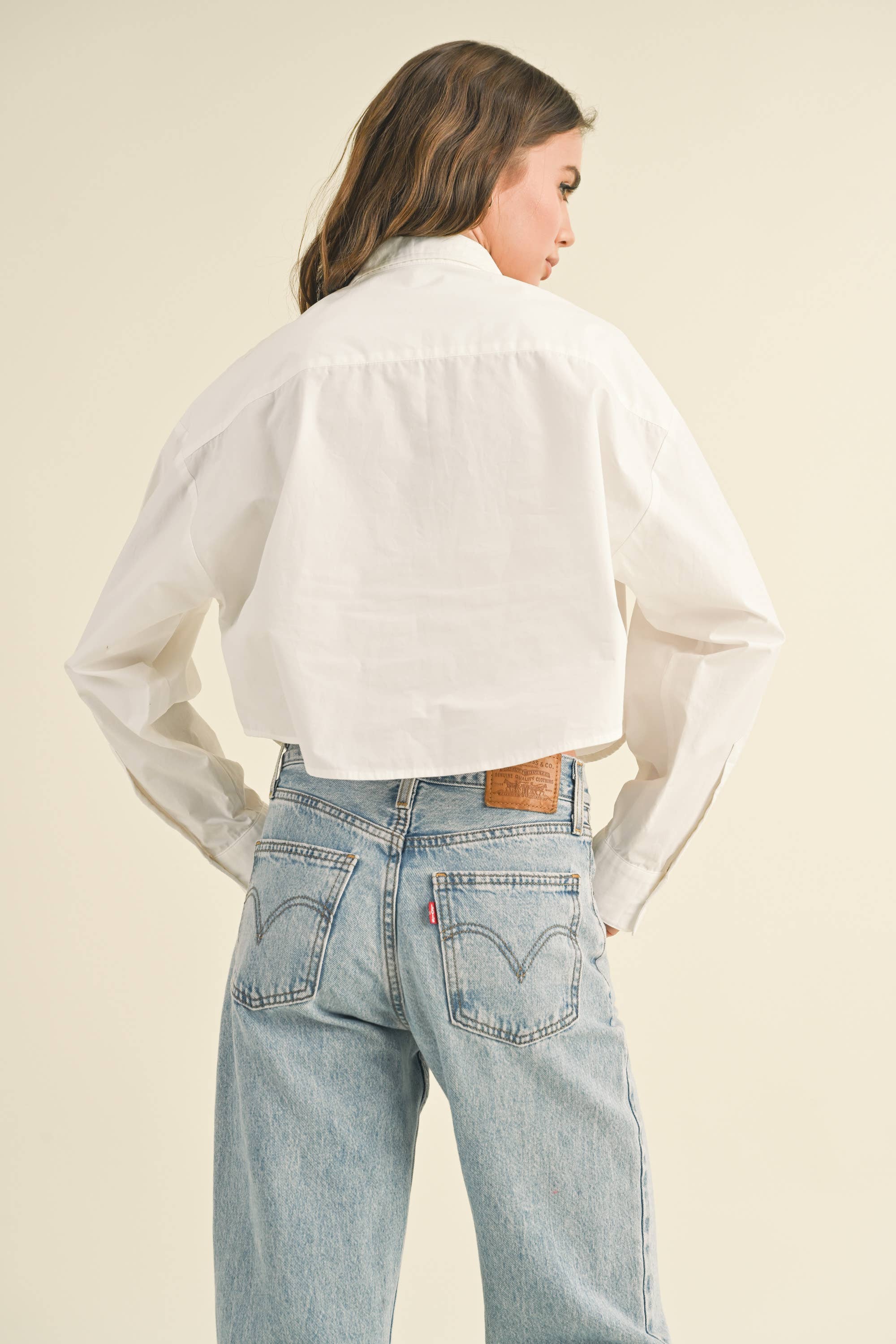 Long Sleeved Cropped Button Down Shirt