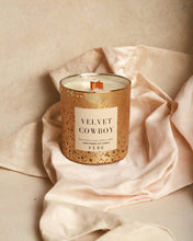 Load image into Gallery viewer, Velvet Cowboy - Cedarwood + Lavender 10 oz Gold Glass Candle
