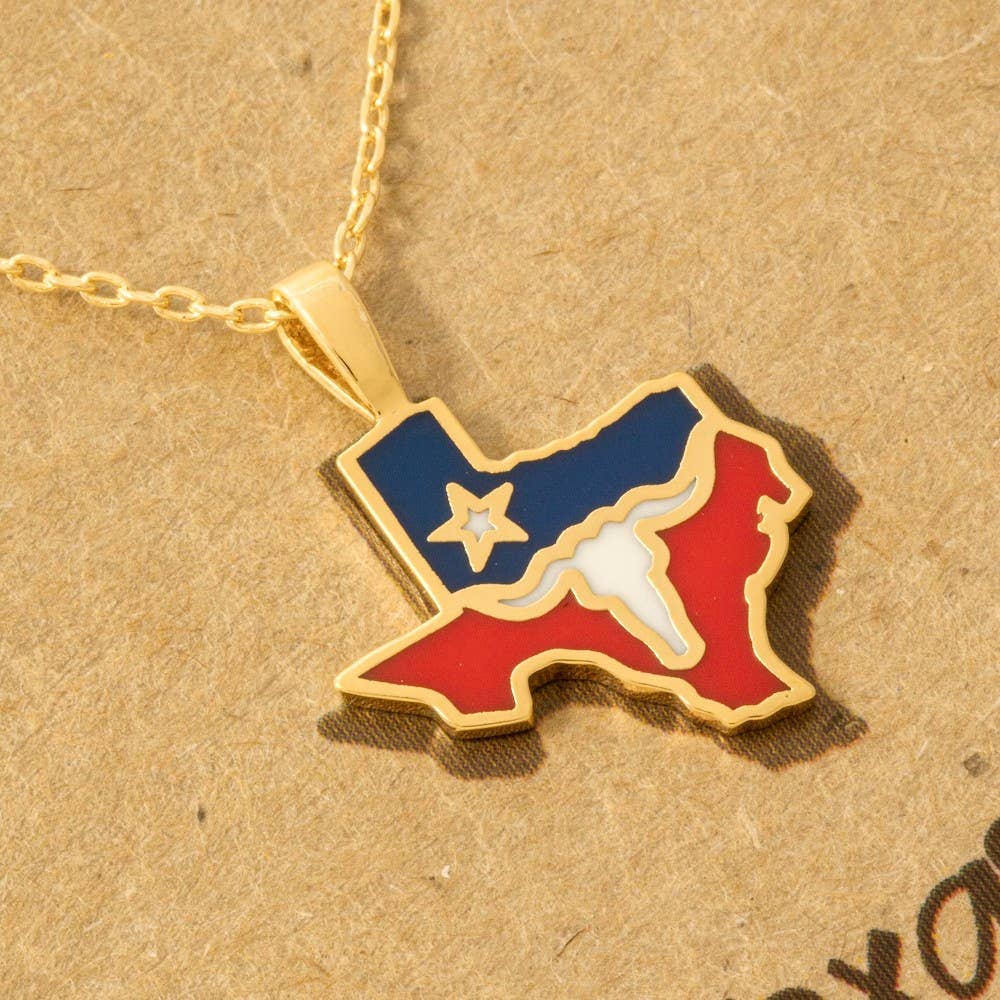 Long Horn Texas State Pendant Necklace
