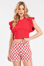Load image into Gallery viewer, GAME DAY CHECKERED FRAYED HEM CASUAL SHORTS: WASHED RED / S-M-L(2-2-2)
