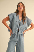 DENIM TIED FRONT BLOUSE