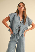 Load image into Gallery viewer, DENIM TIED FRONT BLOUSE
