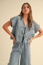 Load image into Gallery viewer, DENIM TIED FRONT BLOUSE: MEDIUM
