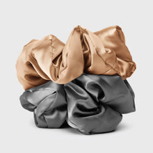 Load image into Gallery viewer, Satin Sleep Pillow Scrunchies - Charcoal/Gold
