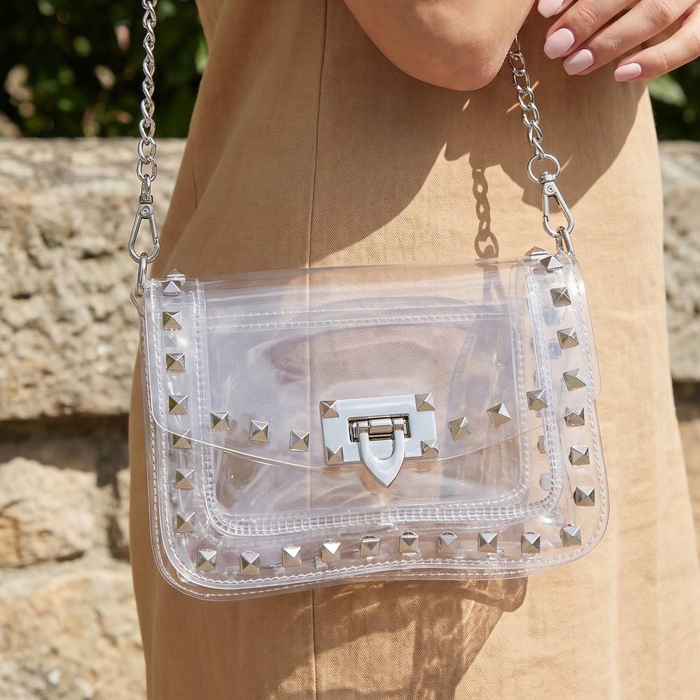 Clear Studded Crossbody Stadium Bag
