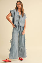 Load image into Gallery viewer, DENIM TIED FRONT BLOUSE: MEDIUM
