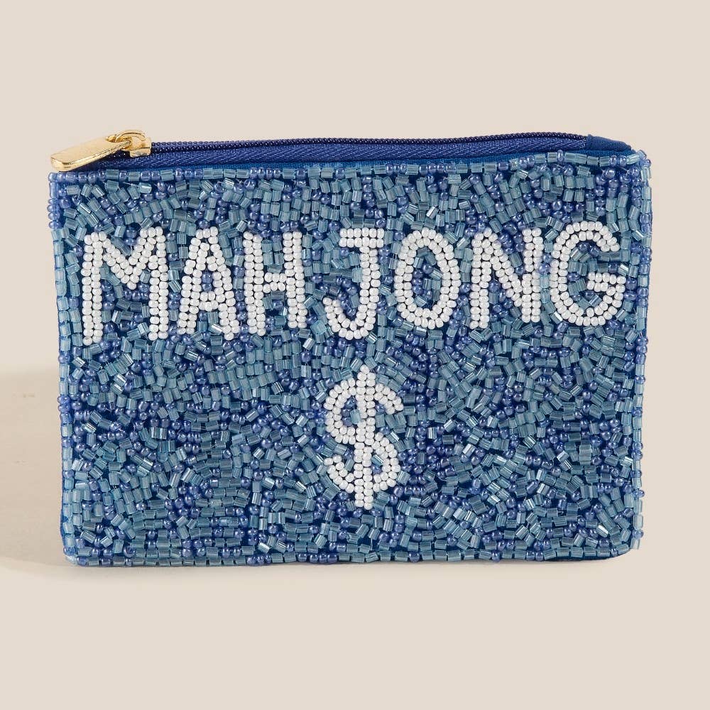 Blue Mahjong Money Beaded Coin Purse