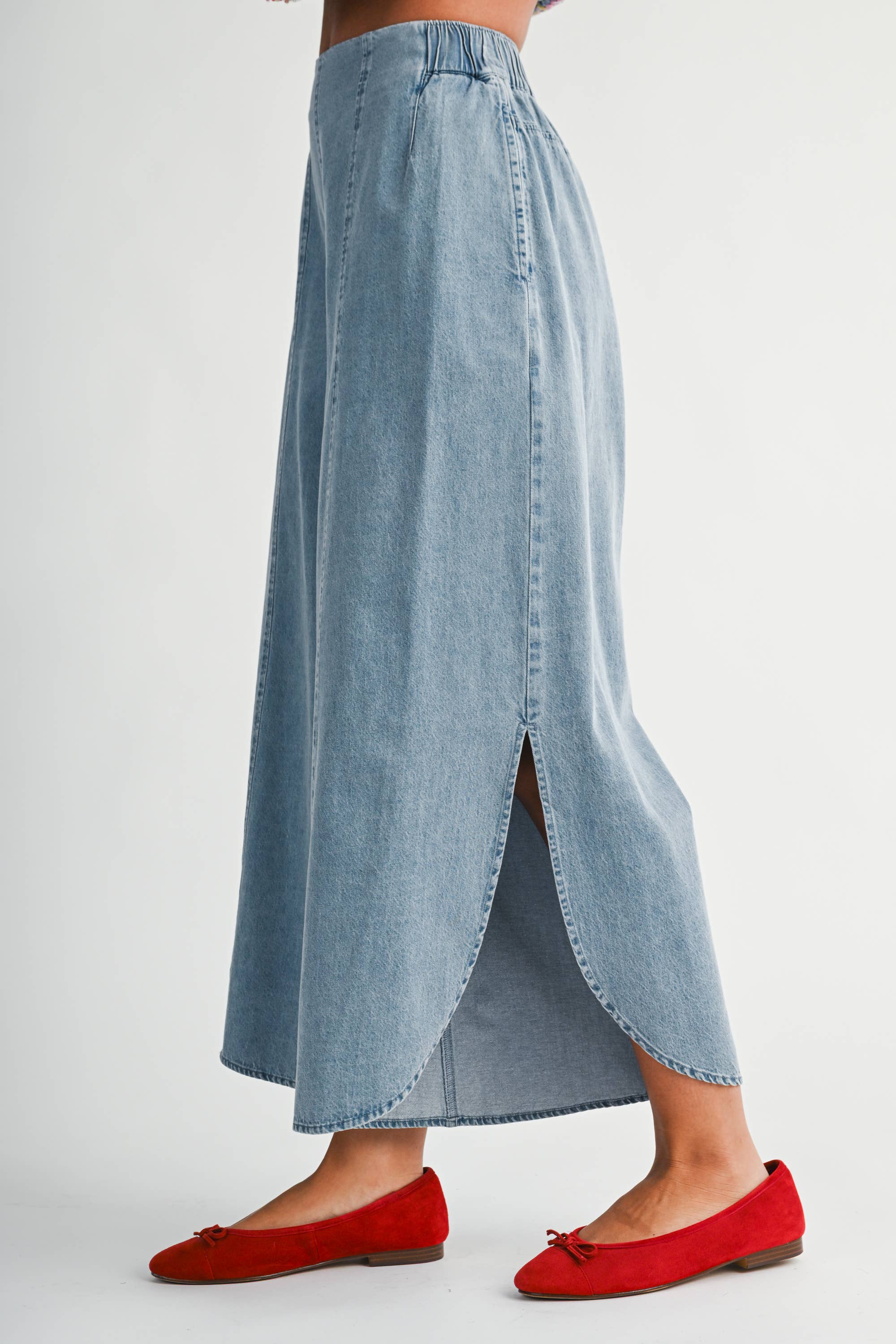 Denim Wash Wide Leg Pants