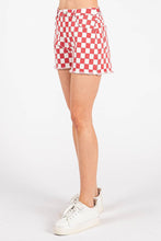 Load image into Gallery viewer, GAME DAY CHECKERED FRAYED HEM CASUAL SHORTS: WASHED RED / S-M-L(2-2-2)
