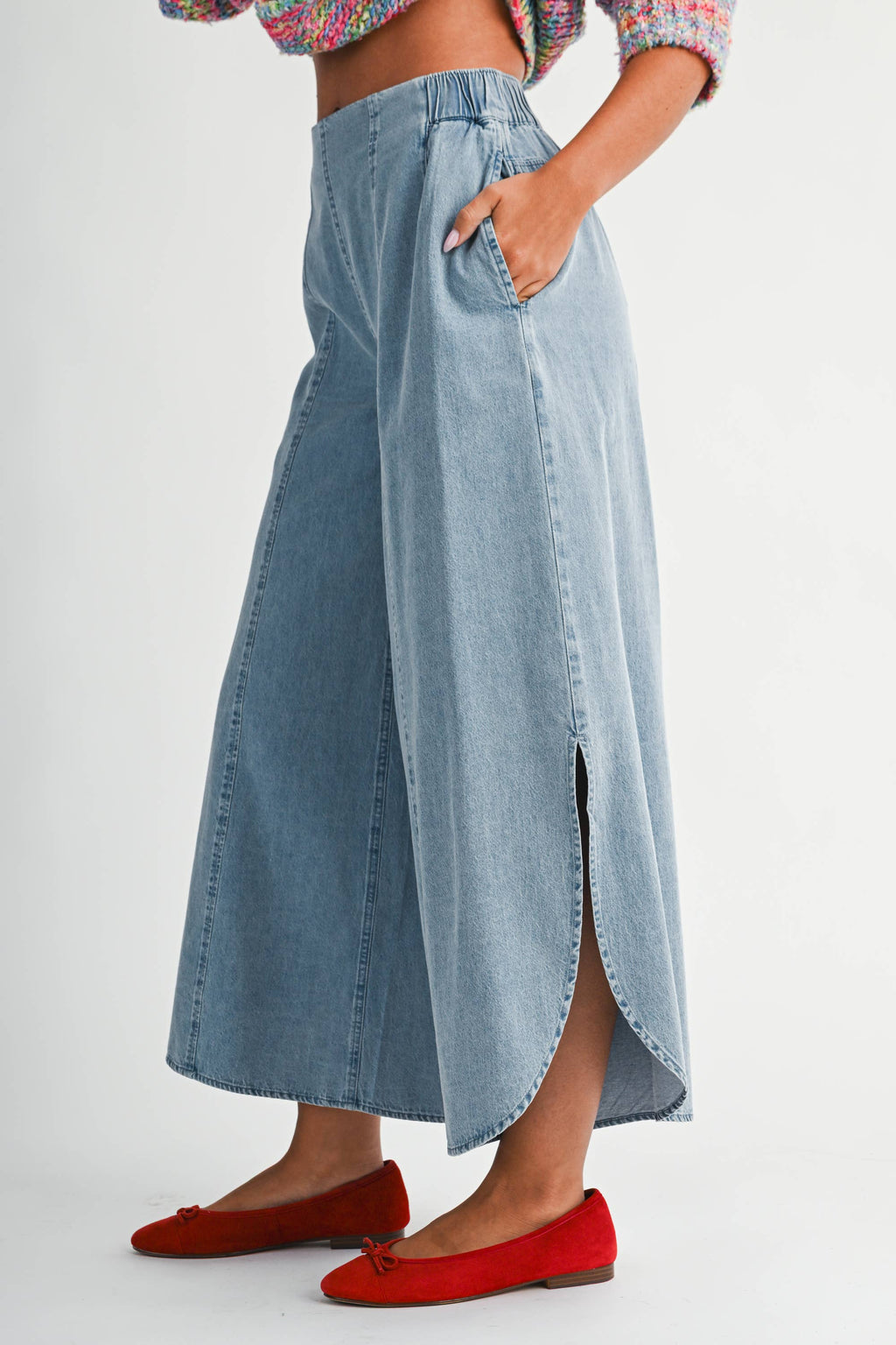 Denim Wash Wide Leg Pants