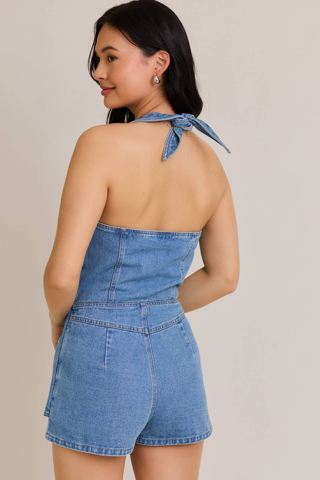 DENIM VEST-STYLE ROMPER WITH MICRO SHORTS