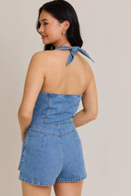 Load image into Gallery viewer, DENIM VEST-STYLE ROMPER WITH MICRO SHORTS
