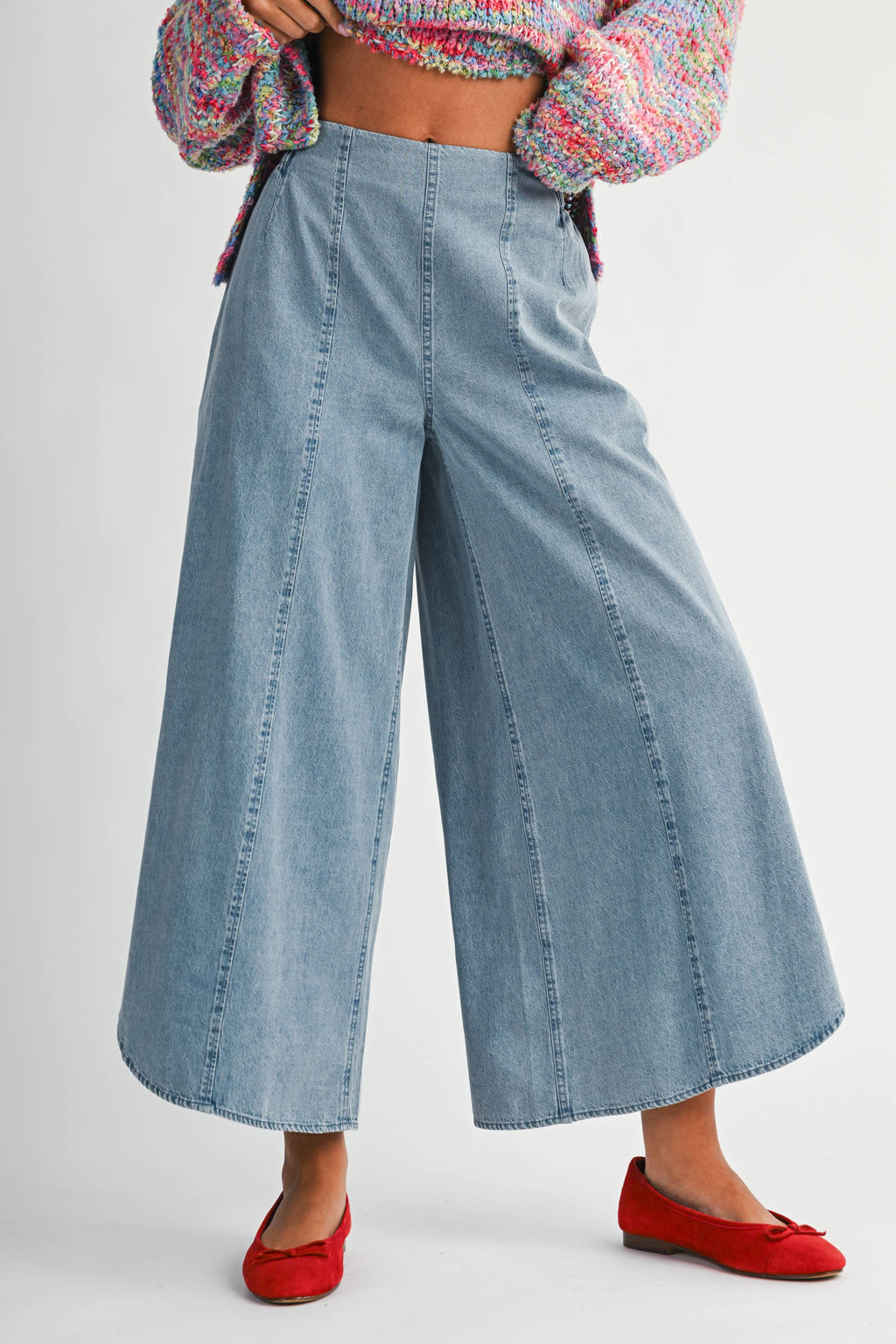 Denim Wash Wide Leg Pants