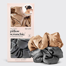 Load image into Gallery viewer, Satin Sleep Pillow Scrunchies - Charcoal/Gold
