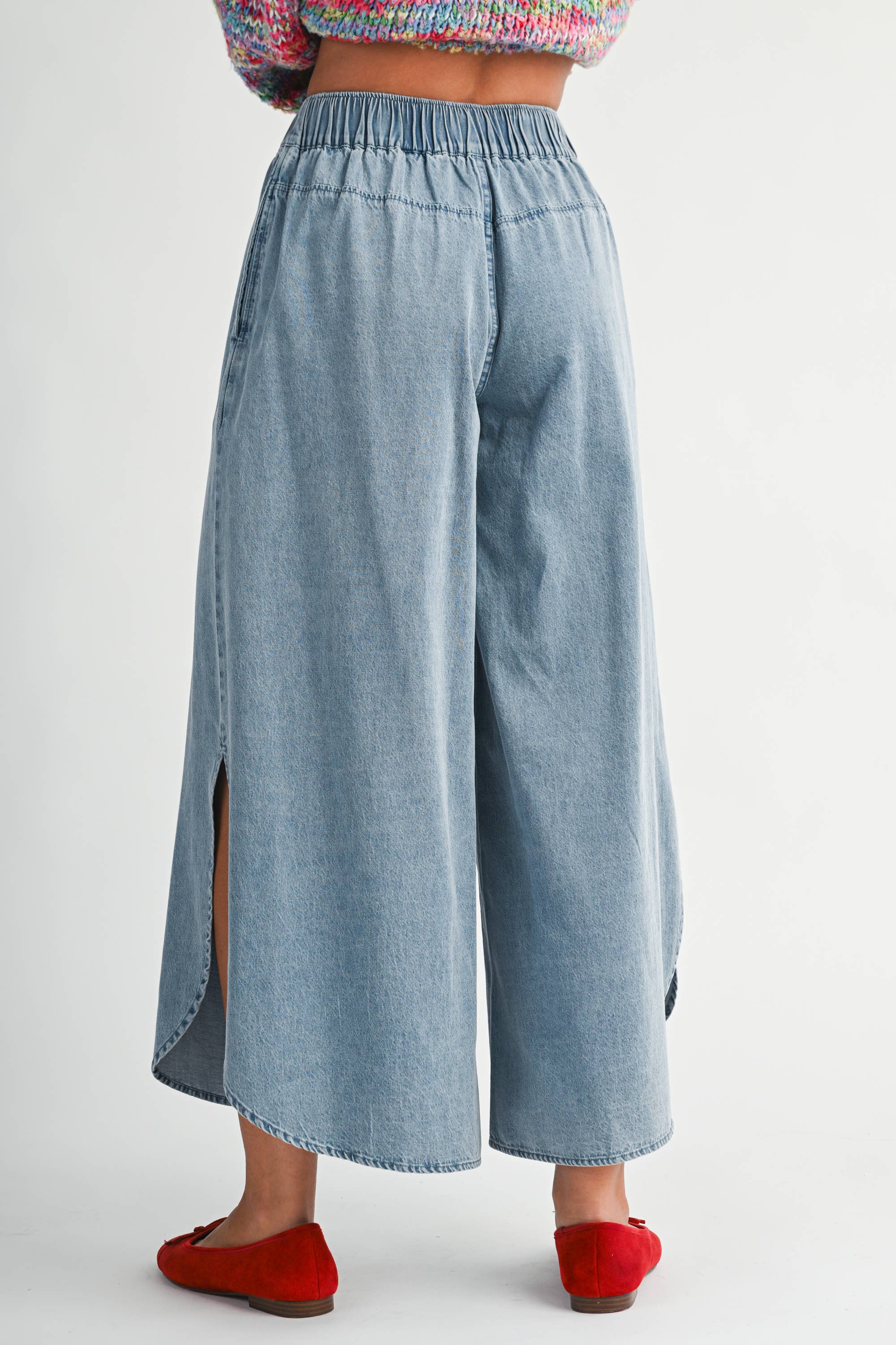 Denim Wash Wide Leg Pants
