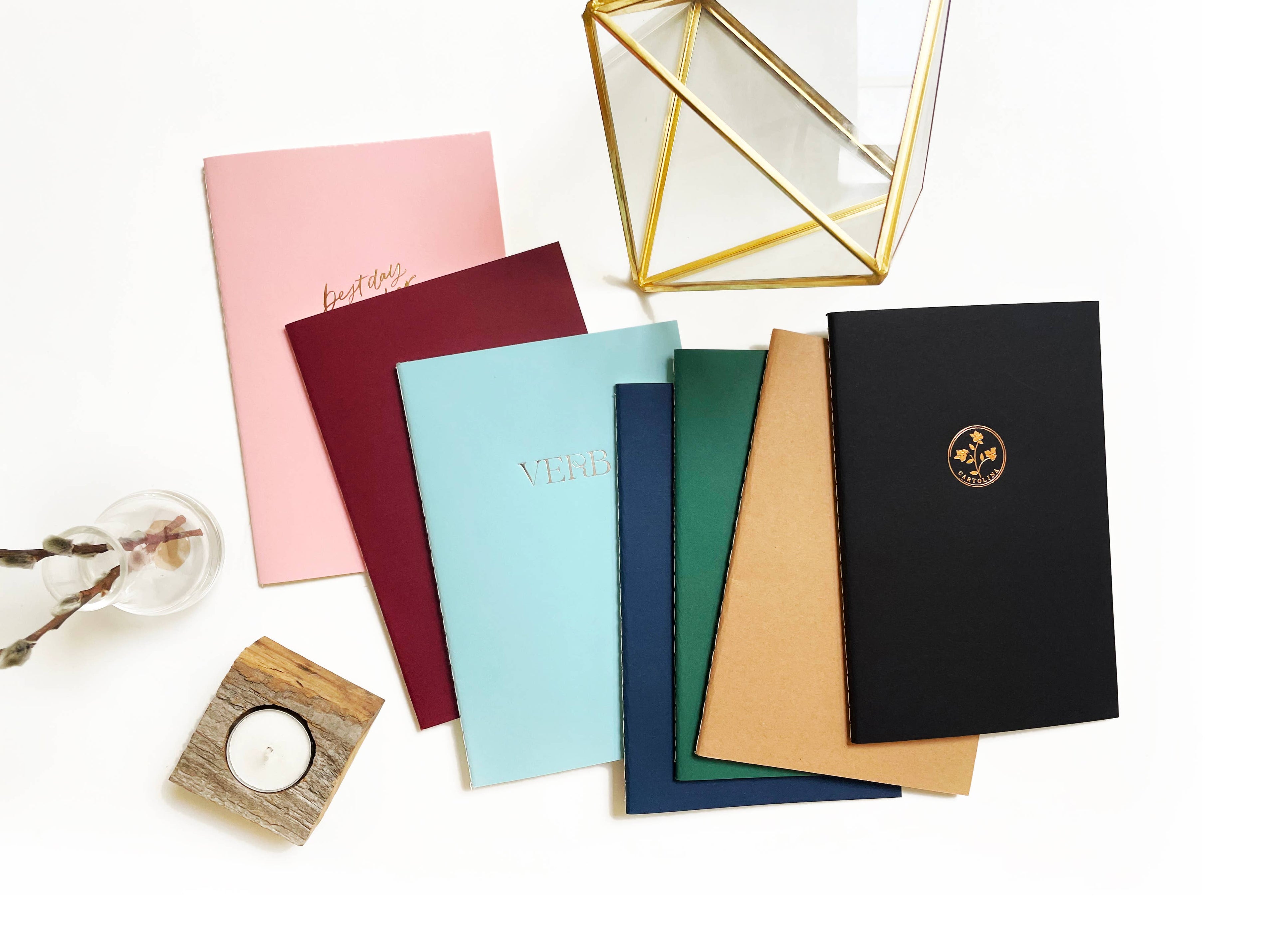 Custom Logo Foil Embossed Medium Saddle Stitch Notebook: Gold / Burgundy