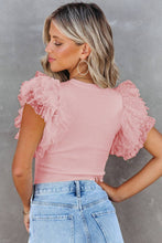 Load image into Gallery viewer, Dotty Mesh Ruffle Sleeve Ribbed Knit Top

