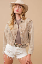 Load image into Gallery viewer, Denim Waist Length Rhinestone Fringe Jacket: CAMEL
