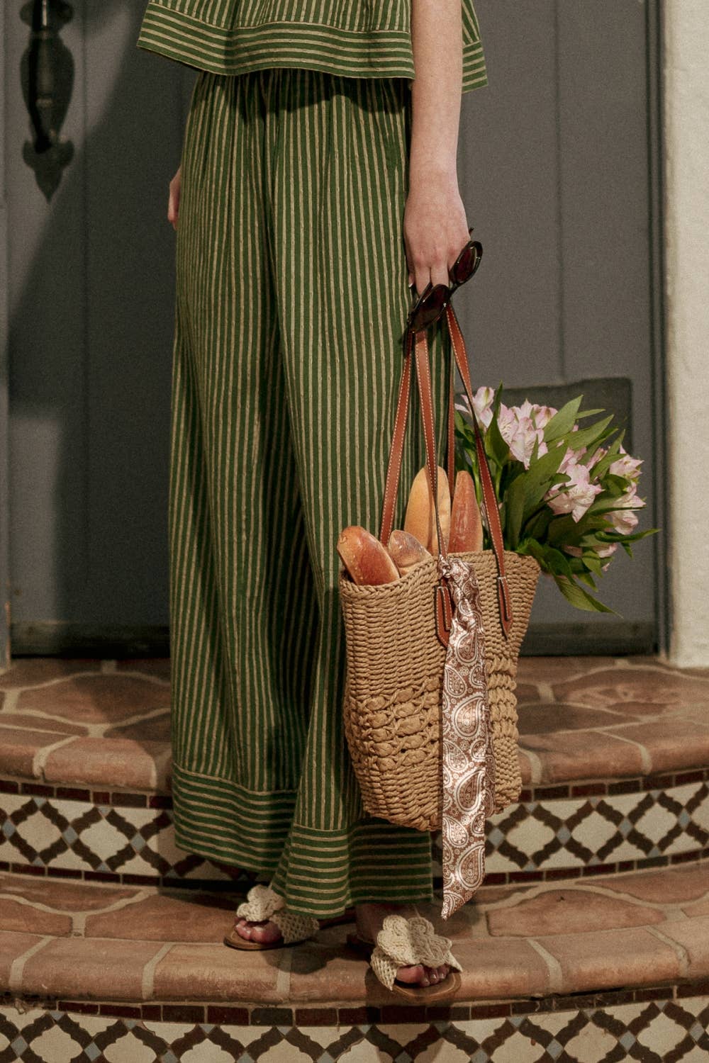 Green Striped Wide Leg Pants