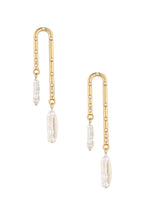 Load image into Gallery viewer, Asymmetrical Pearl Dangle 18k Gold Plated Earrings: One Size
