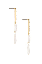 Load image into Gallery viewer, Asymmetrical Pearl Dangle 18k Gold Plated Earrings: One Size
