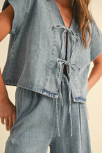 Load image into Gallery viewer, DENIM TIED FRONT BLOUSE
