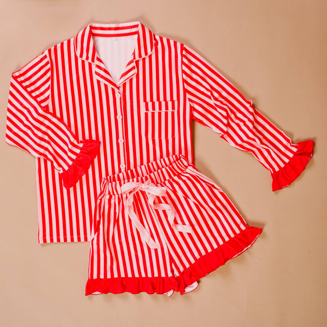 Peppermint Stripes Pajama Shorts Set