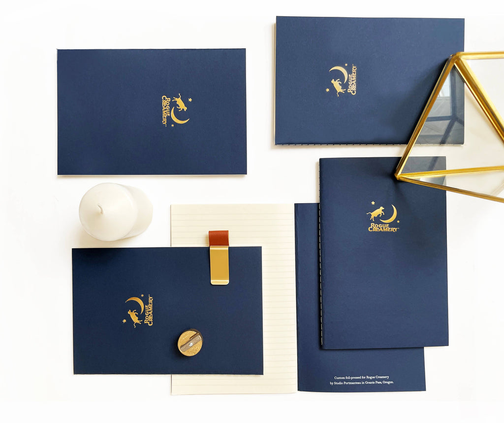 Custom Logo Foil Embossed Medium Saddle Stitch Notebook: Gold / Burgundy