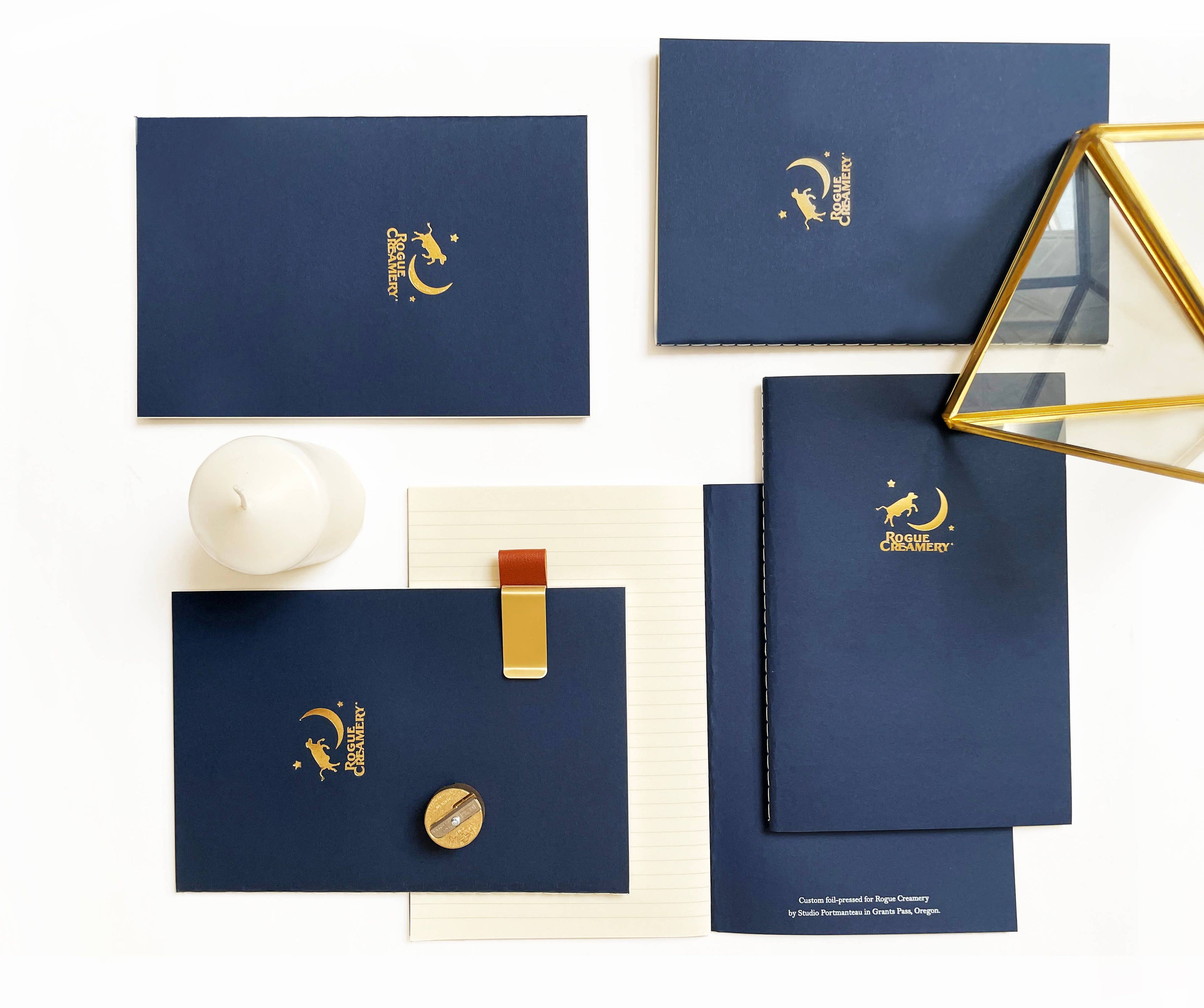 Custom Logo Foil Embossed Medium Saddle Stitch Notebook: Gold / Burgundy