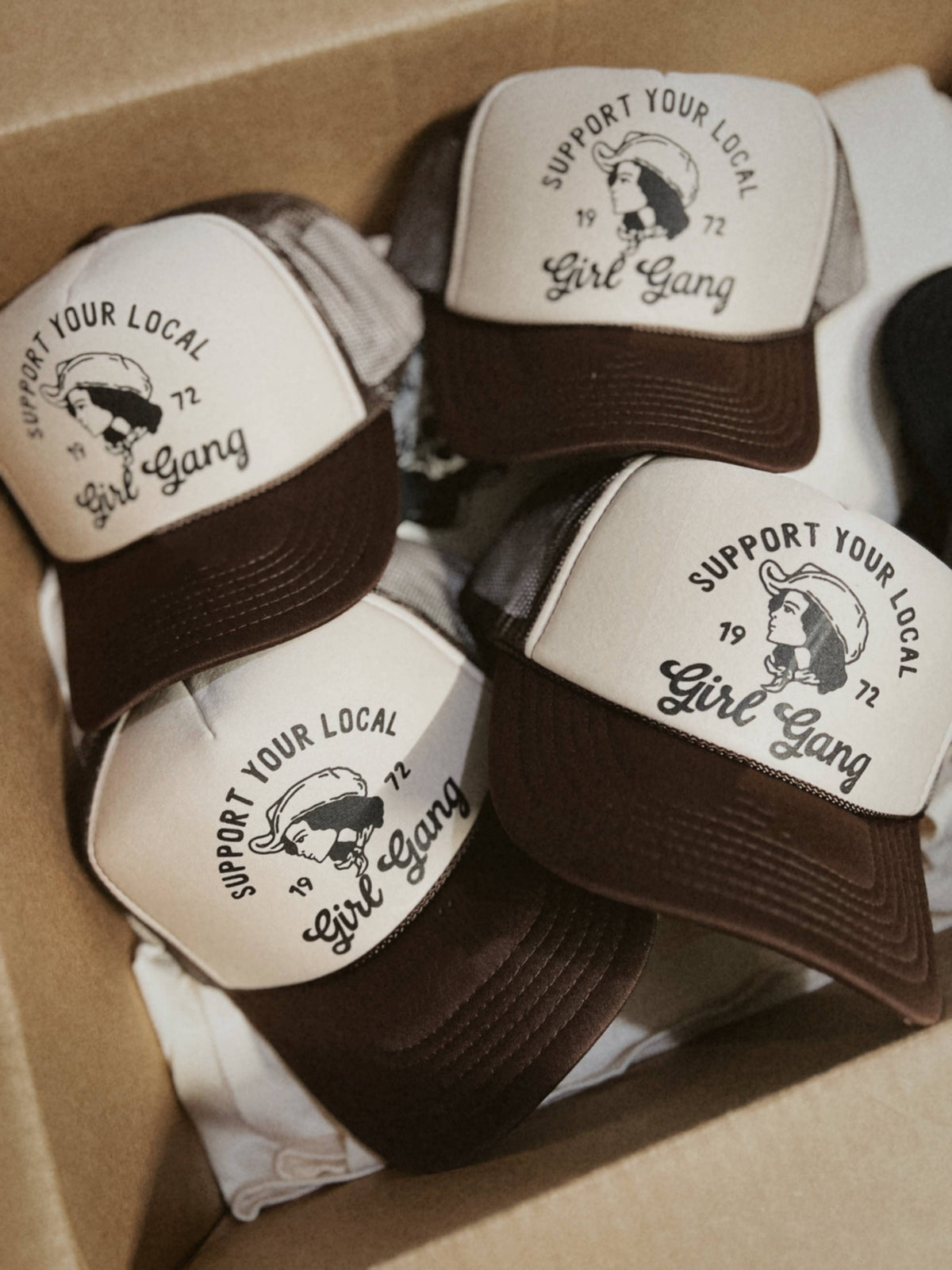 Support Your Local Girl Gang Trucker Hat - Tan/Brown