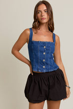 Load image into Gallery viewer, FRONT PLEATED DETAIL SLEEVELESS DENIM TOP
