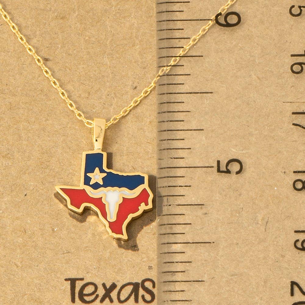 Long Horn Texas State Pendant Necklace