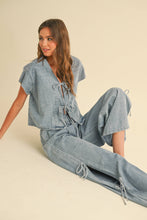 Load image into Gallery viewer, DENIM TIED FRONT BLOUSE: MEDIUM
