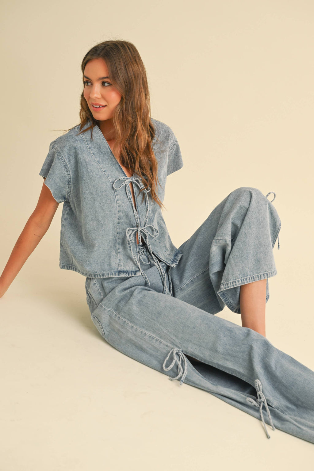 DENIM TIED FRONT BLOUSE