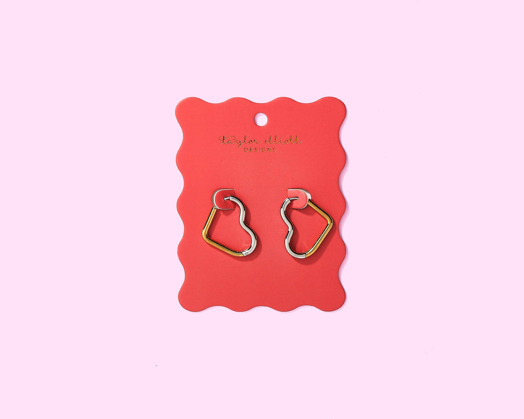 Heart Earrings Two-Tone Gold + Silver Hearts