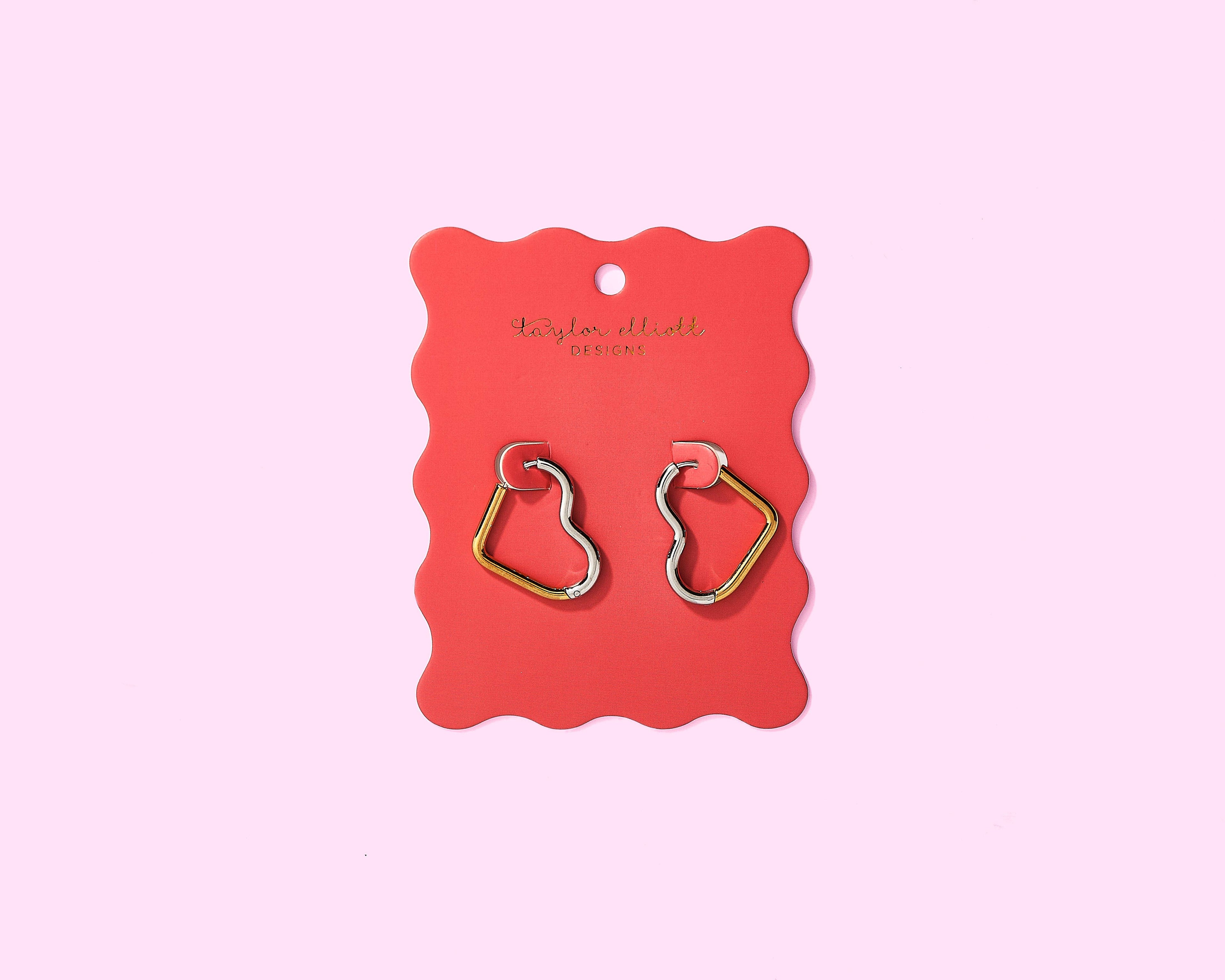 Heart Earrings Two-Tone Gold + Silver Hearts