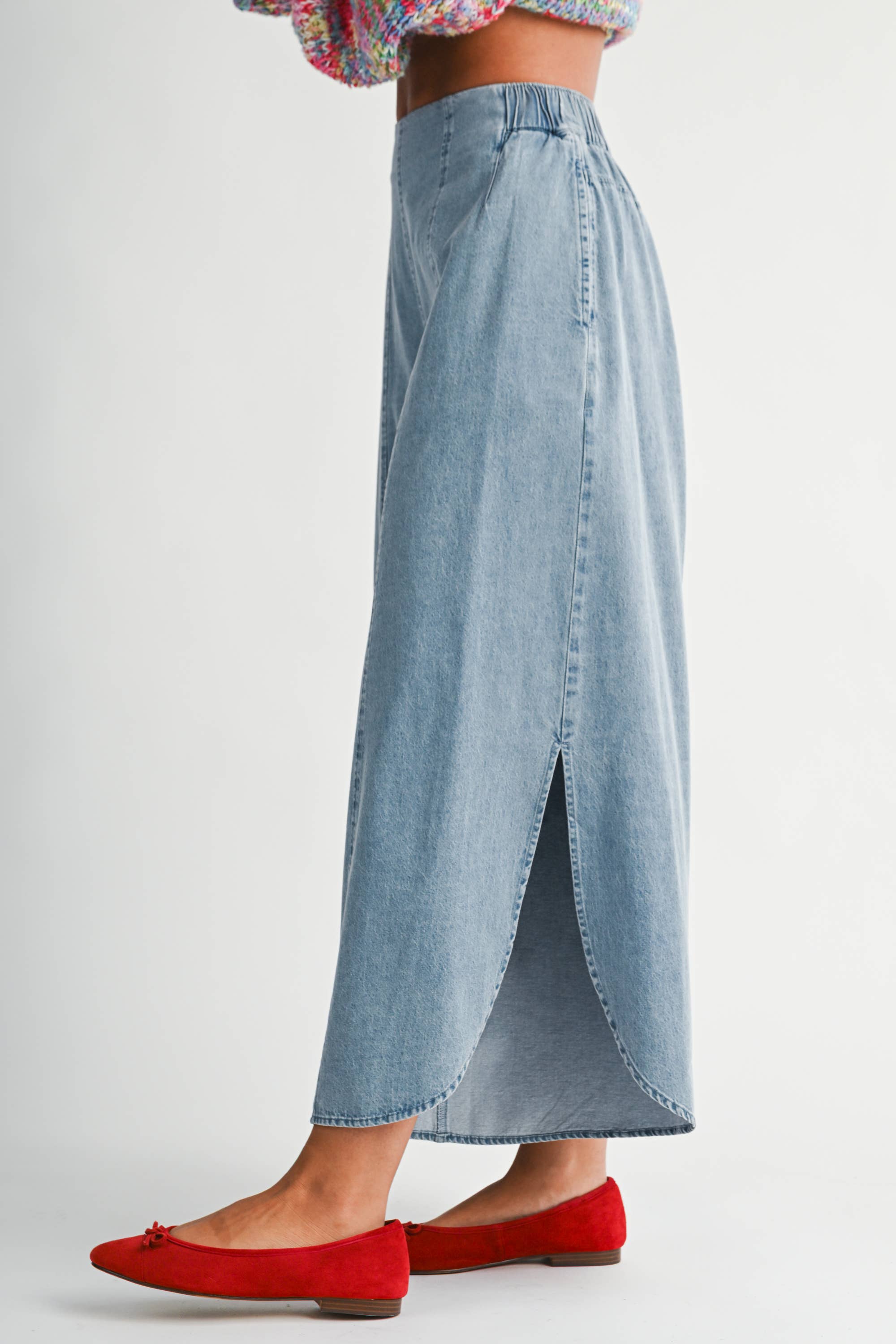 Denim Wash Wide Leg Pants
