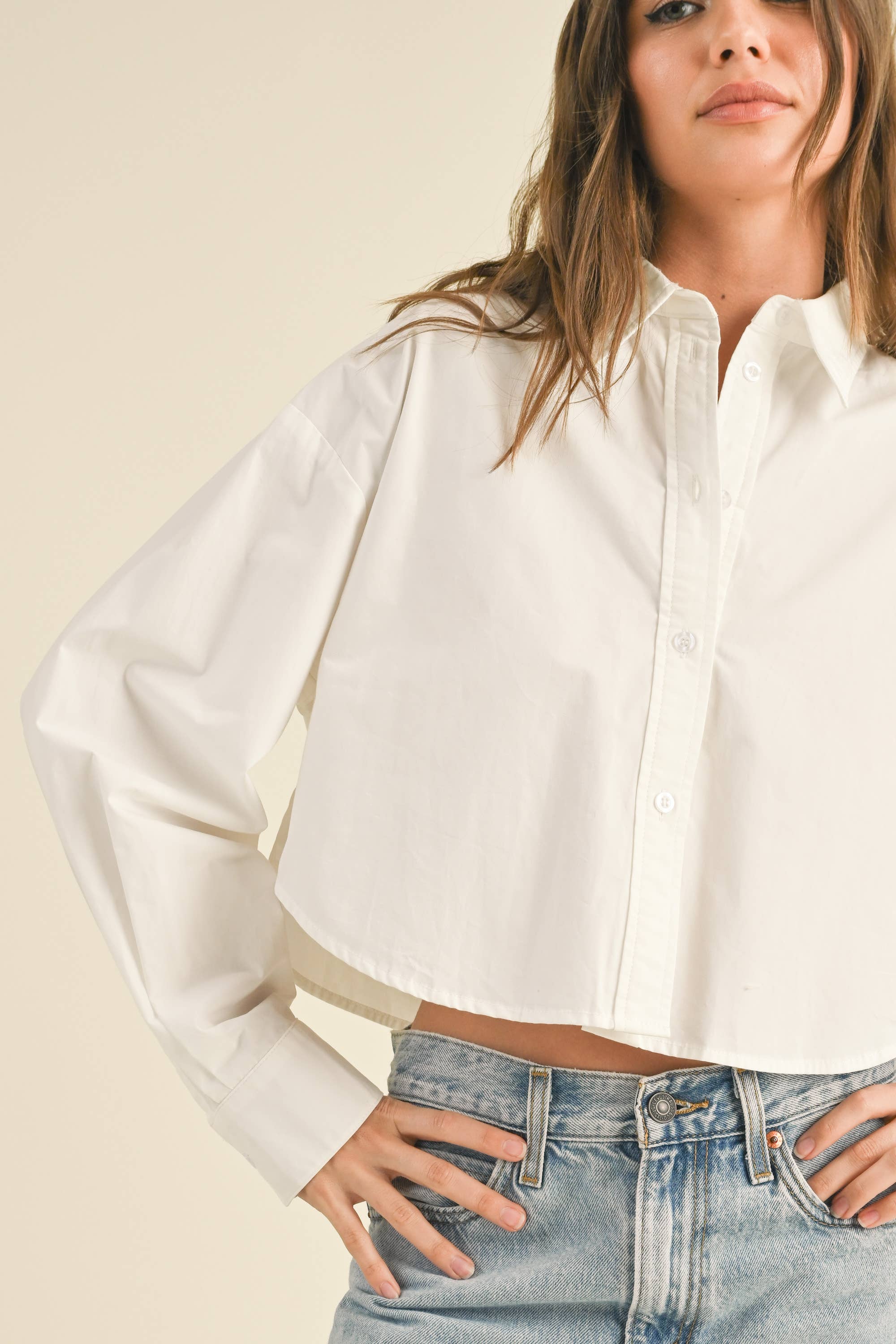 Long Sleeved Cropped Button Down Shirt