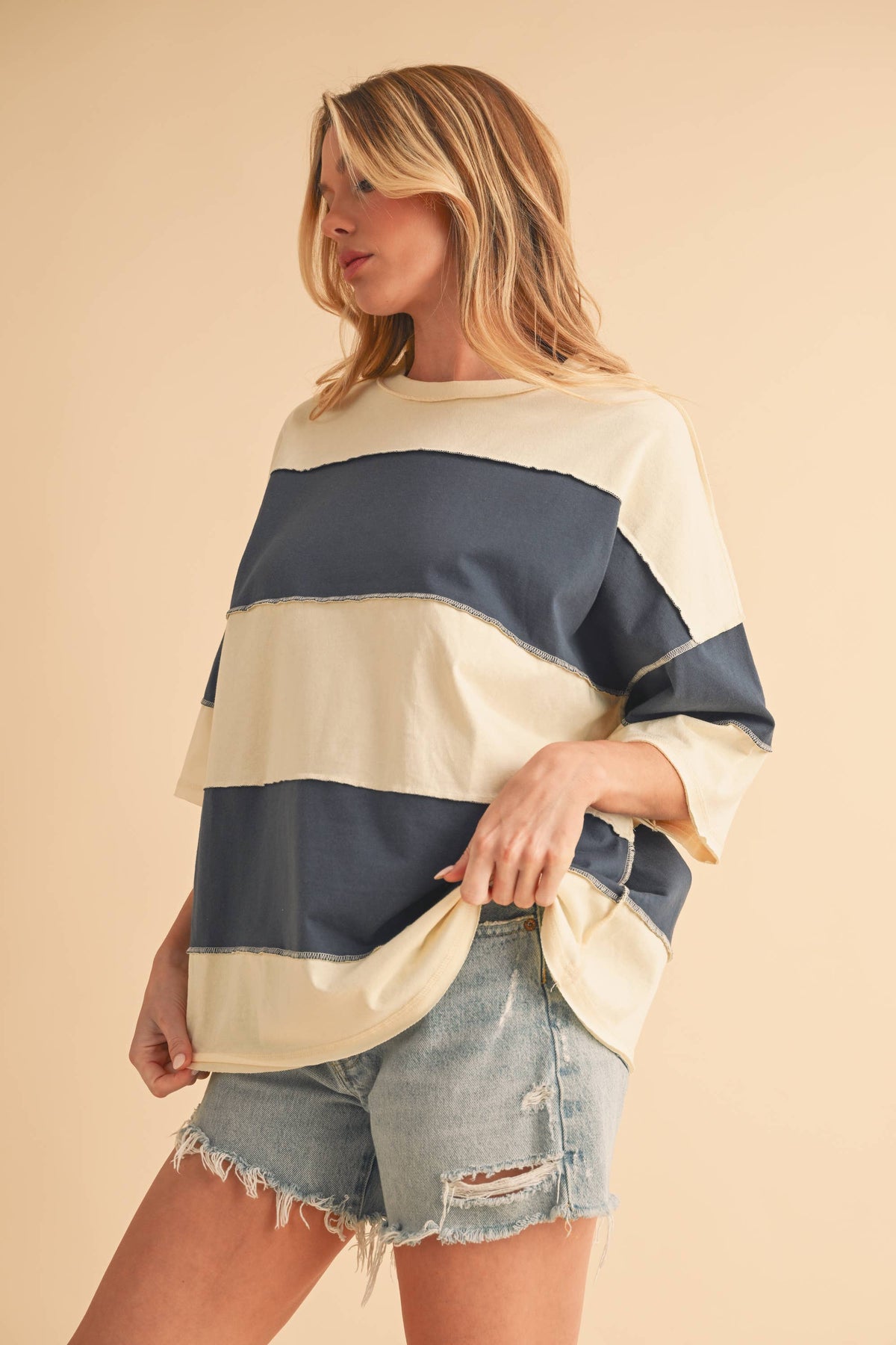 Navy Color Block Top