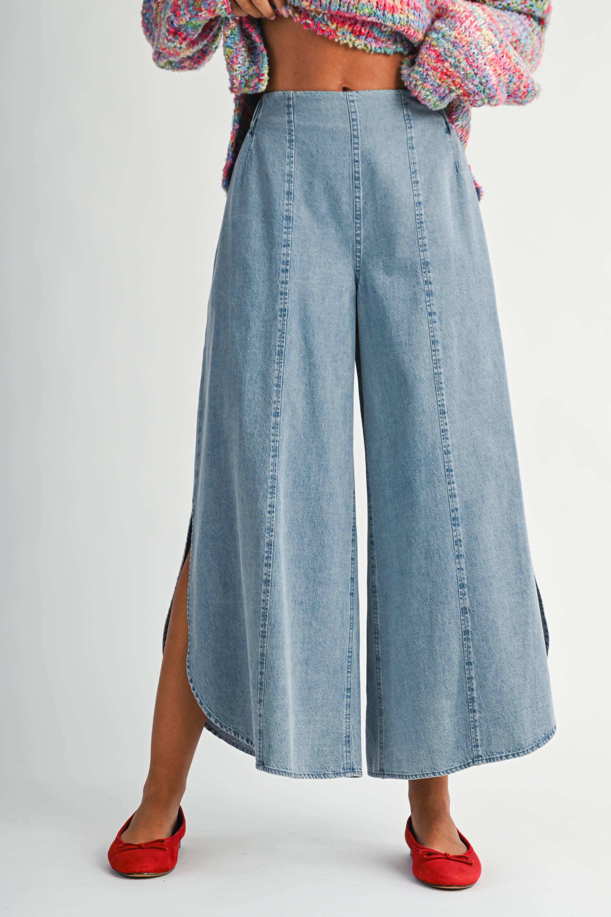Denim Wash Wide Leg Pants