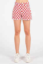 Load image into Gallery viewer, GAME DAY CHECKERED FRAYED HEM CASUAL SHORTS: WASHED RED / S-M-L(2-2-2)
