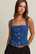 Load image into Gallery viewer, FRONT PLEATED DETAIL SLEEVELESS DENIM TOP
