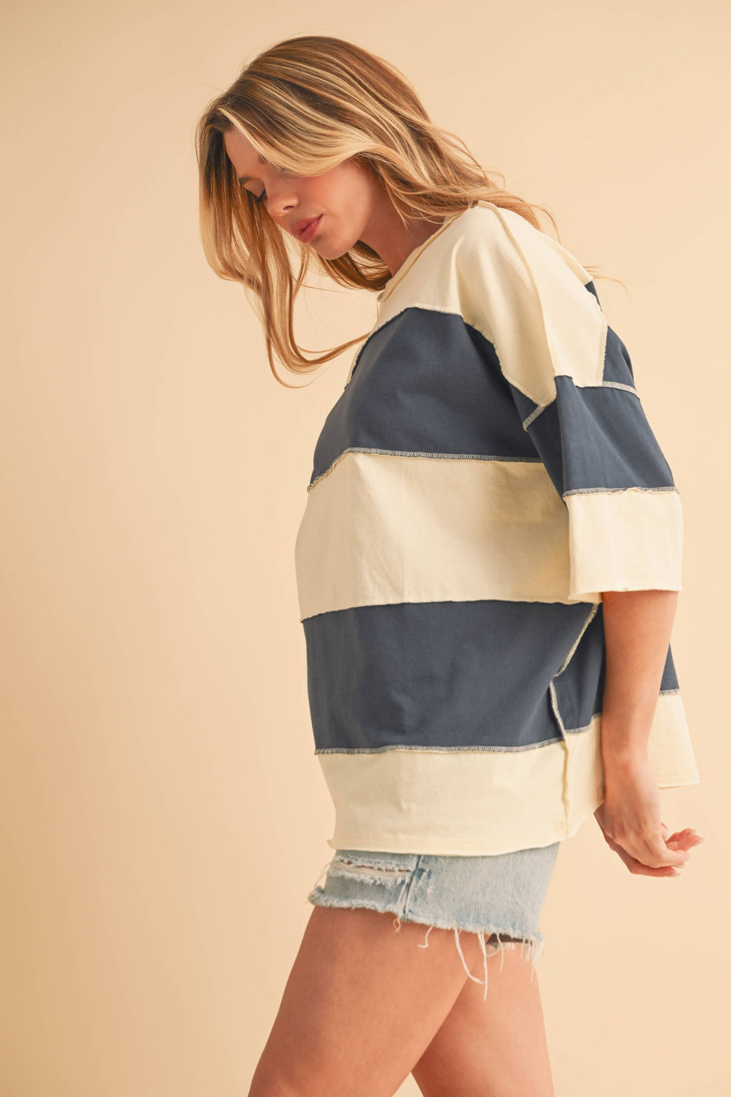 Navy Color Block Top