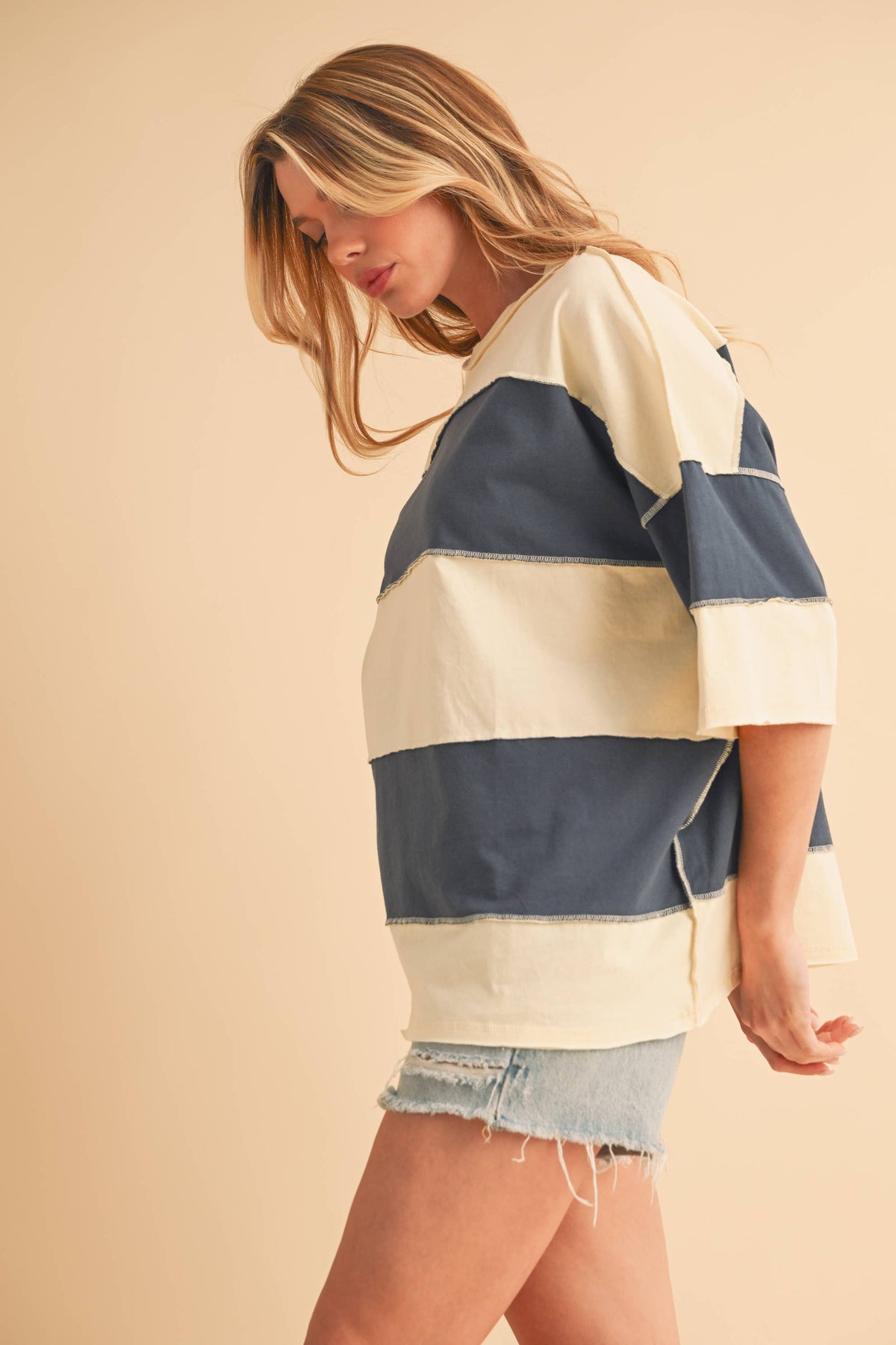 Navy Color Block Top